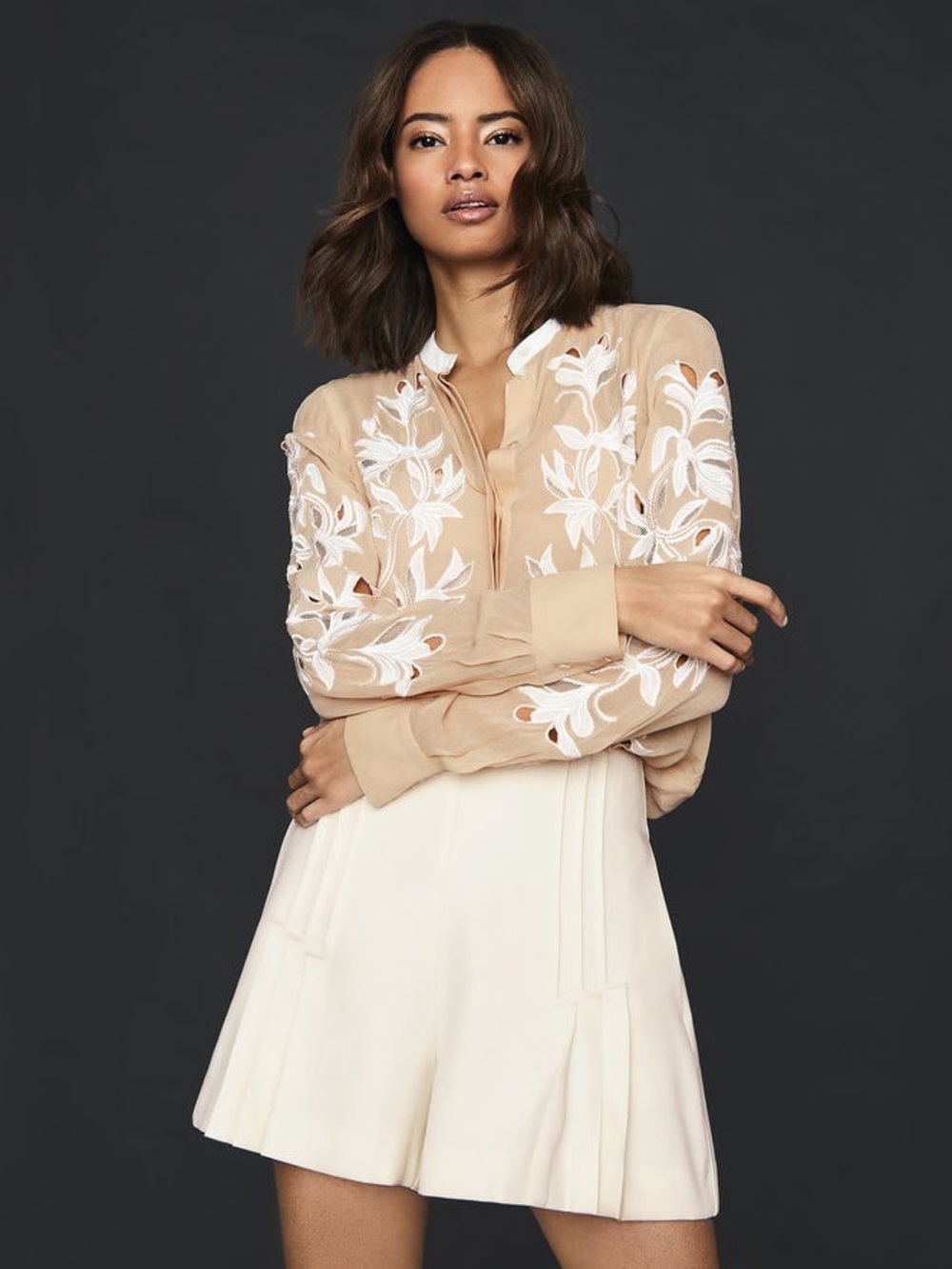 REISS Jodie Semi-Sheer Lace Detailed Blouse Size 6